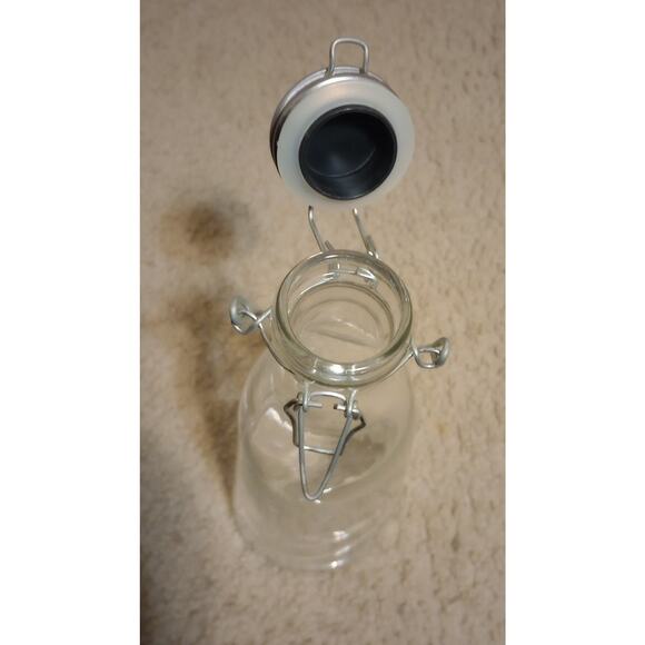 Circle Glass Carafe Decanter Stainless Steel Hermetic Seal Glass Jar Bottle 36oz - Picture 3 of 4